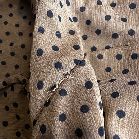 Express Polka Dot Ruched Blouse Womens S Brown Shoulder Pad Puff Sleeve Top - Picture 8 of 8